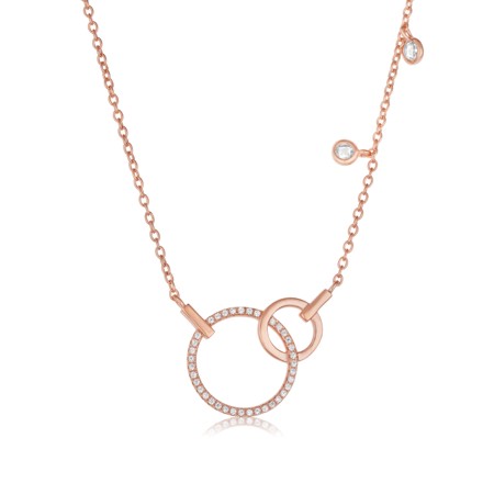 Rose gold plated Sterling Silver Circles & CZ Necklace - Click Image to Close